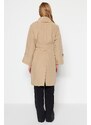 Trendyol bež prevelik širok ovratnik in pas podroben trench plašč