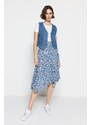Trendyol Indigo Patterned Flounce Asymmetric High Waist Midi Flexible Knitted Skirt