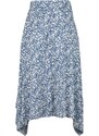Trendyol Indigo Patterned Flounce Asymmetric High Waist Midi Flexible Knitted Skirt