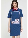 Bombažna obleka Love Moschino mornarsko modra barva