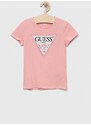 Otroška kratka majica Guess roza barva