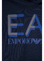 Otroški bombažen pulover EA7 Emporio Armani mornarsko modra barva, s kapuco