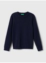 Otroški bombažen pulover United Colors of Benetton mornarsko modra barva