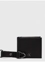 Usnjena denarnica + obesek za ključe Calvin Klein Jeans moški, črna barva