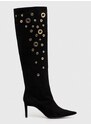 Elegantni škornji iz semiša Pinko Lehar ženski, črna barva, 102027 A18V Z99