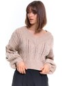GATE Kratek pulover s pletenim vzorcem in v-izrezom