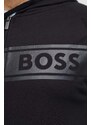 Bombažna majica BOSS črna barva, s kapuco
