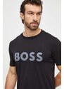 Bombažna kratka majica Boss Green moški, črna barva