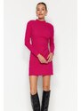 Trendyol fuchsia stand-up ovratnik, nameščena, pletena mini obleka z gubami