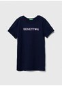 Otroška bombažna kratka majica United Colors of Benetton mornarsko modra barva