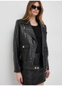 Usnjena biker jakna Elisabetta Franchi ženska, črna barva