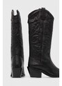 Usnjeni kavbojski škornji Pepe Jeans APRIL BASS ženski, črna barva, APRIL BASS