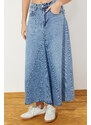 Trendyol Blue Flounce Sewing Detailed High Waist Maxi Denim Skirt