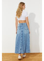 Trendyol Blue Flounce Sewing Detailed High Waist Maxi Denim Skirt