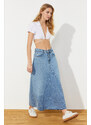 Trendyol Blue Flounce Sewing Detailed High Waist Maxi Denim Skirt