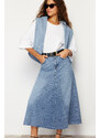 Trendyol Blue Flounce Sewing Detailed High Waist Maxi Denim Skirt