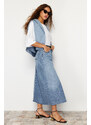 Trendyol Blue Flounce Sewing Detailed High Waist Maxi Denim Skirt
