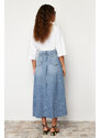 Trendyol Blue Flounce Sewing Detailed High Waist Maxi Denim Skirt