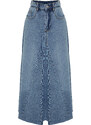 Trendyol Blue Flounce Sewing Detailed High Waist Maxi Denim Skirt