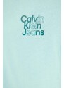 Otroška bombažna kratka majica Calvin Klein Jeans turkizna barva