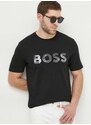 Bombažna kratka majica Boss Orange moški, črna barva