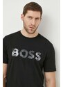 Bombažna kratka majica Boss Orange moški, črna barva