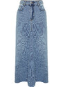 Trendyol Blue Flounce Sewing Detailed High Waist Maxi Denim Skirt