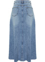 Trendyol Blue Flounce Sewing Detailed High Waist Maxi Denim Skirt