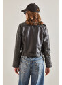 Bianco Lucci Women's Epaulette Sleeves Zippered Belt Leather Jacket