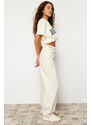 Trendyol Ecru Loose Cut High Waist Carpenter Skater Jeans