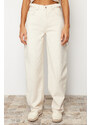 Trendyol Ecru Loose Cut High Waist Carpenter Skater Jeans