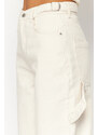 Trendyol Ecru Loose Cut High Waist Carpenter Skater Jeans