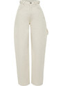Trendyol Ecru Loose Cut High Waist Carpenter Skater Jeans