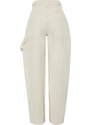 Trendyol Ecru Loose Cut High Waist Carpenter Skater Jeans
