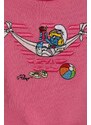 Bombažen pulover za dojenčka Emporio Armani x The Smurfs roza barva