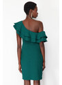 Trendyol Emerald Green Single Sleeve Ruffled Elegant Evening Dress