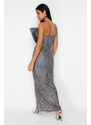 Trendyol Gray Sequin Stone Accessory Detail Long Evening Dress