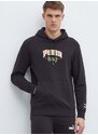 Bombažen pulover Puma moški, črna barva, s kapuco, 624396