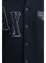 Bomber jakna s primesjo volne Armani Exchange mornarsko modra barva