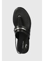 Usnjeni sandali Calvin Klein FLAT TP SANDAL METAL BAR LTH ženski, črna barva, HW0HW02031