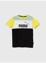Otroška bombažna kratka majica Puma ESS BLOCK B zelena barva