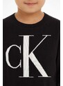 Otroški bombažen pulover Calvin Klein Jeans črna barva