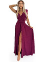 NUMOCO 509-3 Elegant long dress tied in many ways - burgundy with glitter