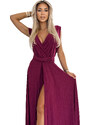 NUMOCO 509-3 Elegant long dress tied in many ways - burgundy with glitter