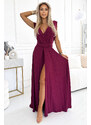 NUMOCO 509-3 Elegant long dress tied in many ways - burgundy with glitter