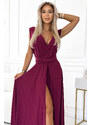 NUMOCO 509-3 Elegant long dress tied in many ways - burgundy with glitter