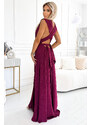 NUMOCO 509-3 Elegant long dress tied in many ways - burgundy with glitter