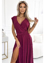 NUMOCO 509-3 Elegant long dress tied in many ways - burgundy with glitter