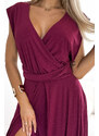 NUMOCO 509-3 Elegant long dress tied in many ways - burgundy with glitter
