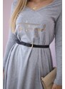 Kesi Dress with decorative belt and gray inscription